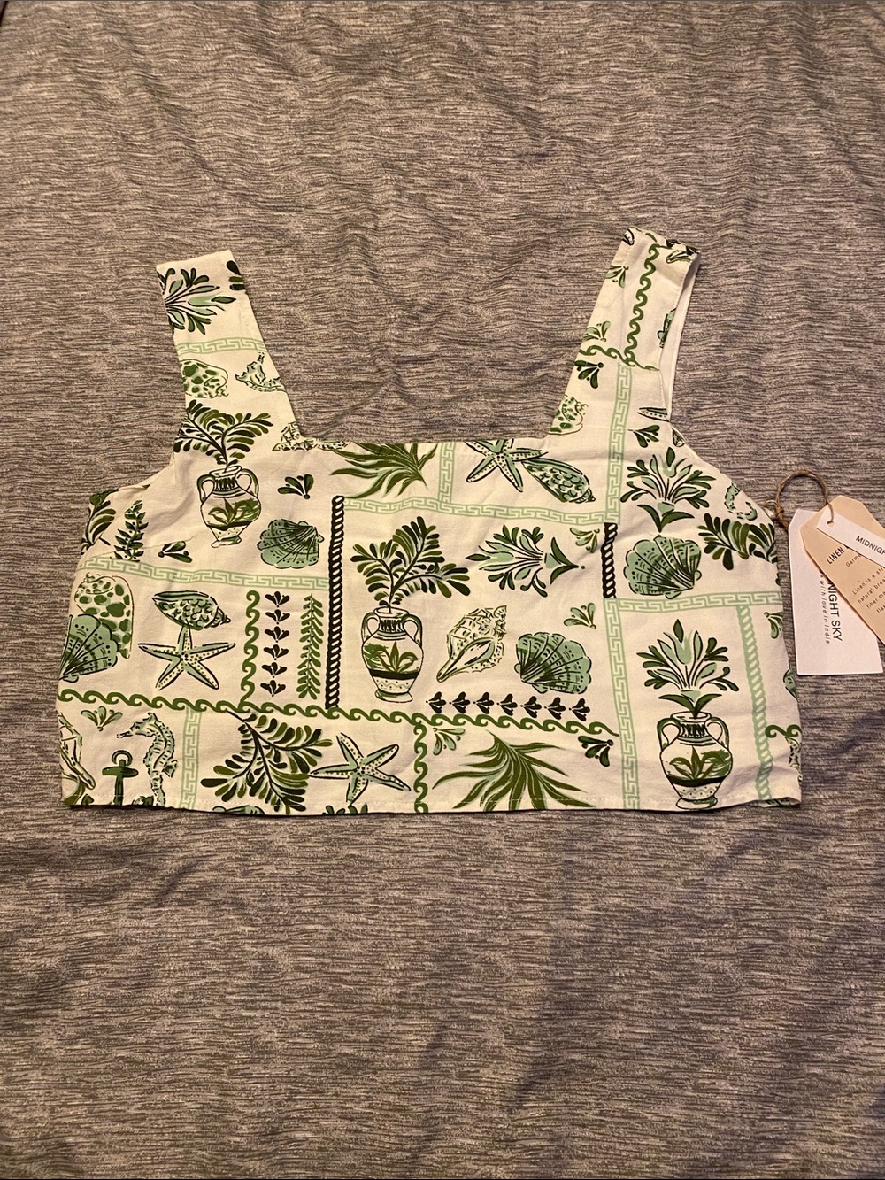 Midnight Sky Top Women Sz M Green Crop Tank Tropical Corset Bustier NWT